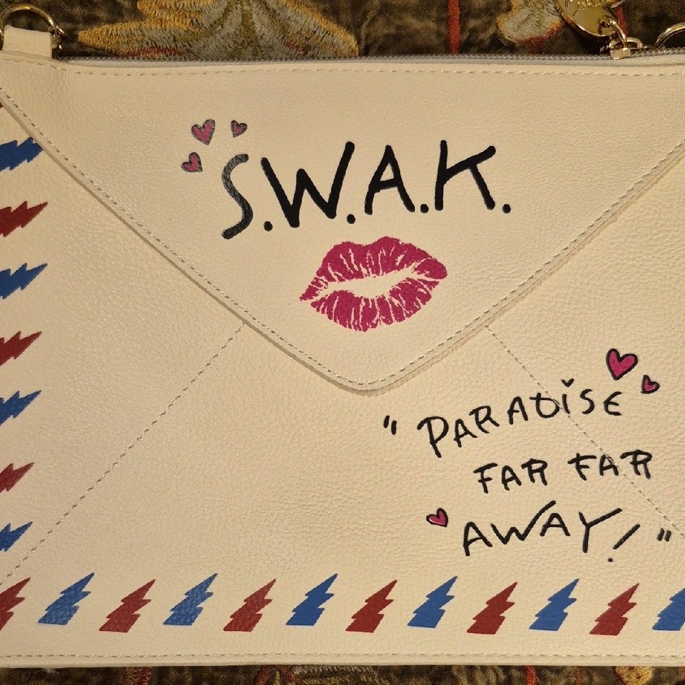 Betsey Johnson White Crossbody Mail Motif Bag with Red & Blue Accents - Picture 7 of 15